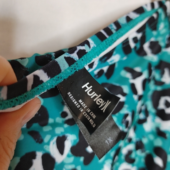 HURLEY Bikini Swimsuit High Waisted Teal Leopard Moderate Coverage 1X Plus New - Picture 10 of 10